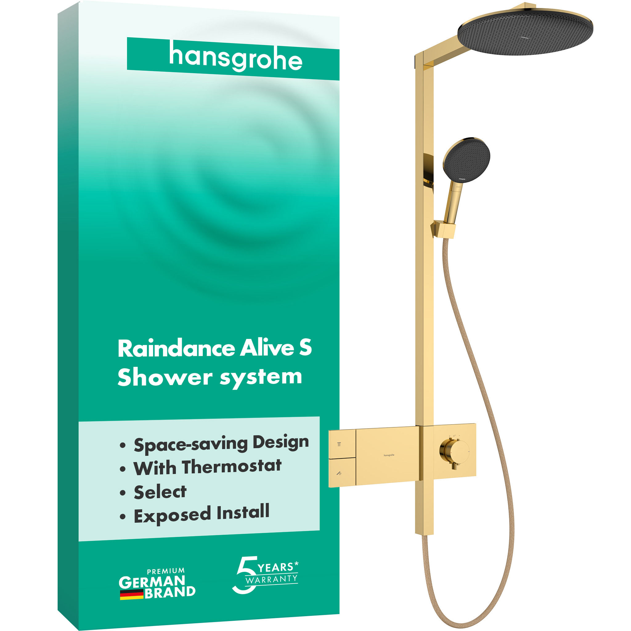 Душевая система hansgrohe Raindance Alive S 300 1jet с ShowerSelect Comfort, 24582990 золото - изображение